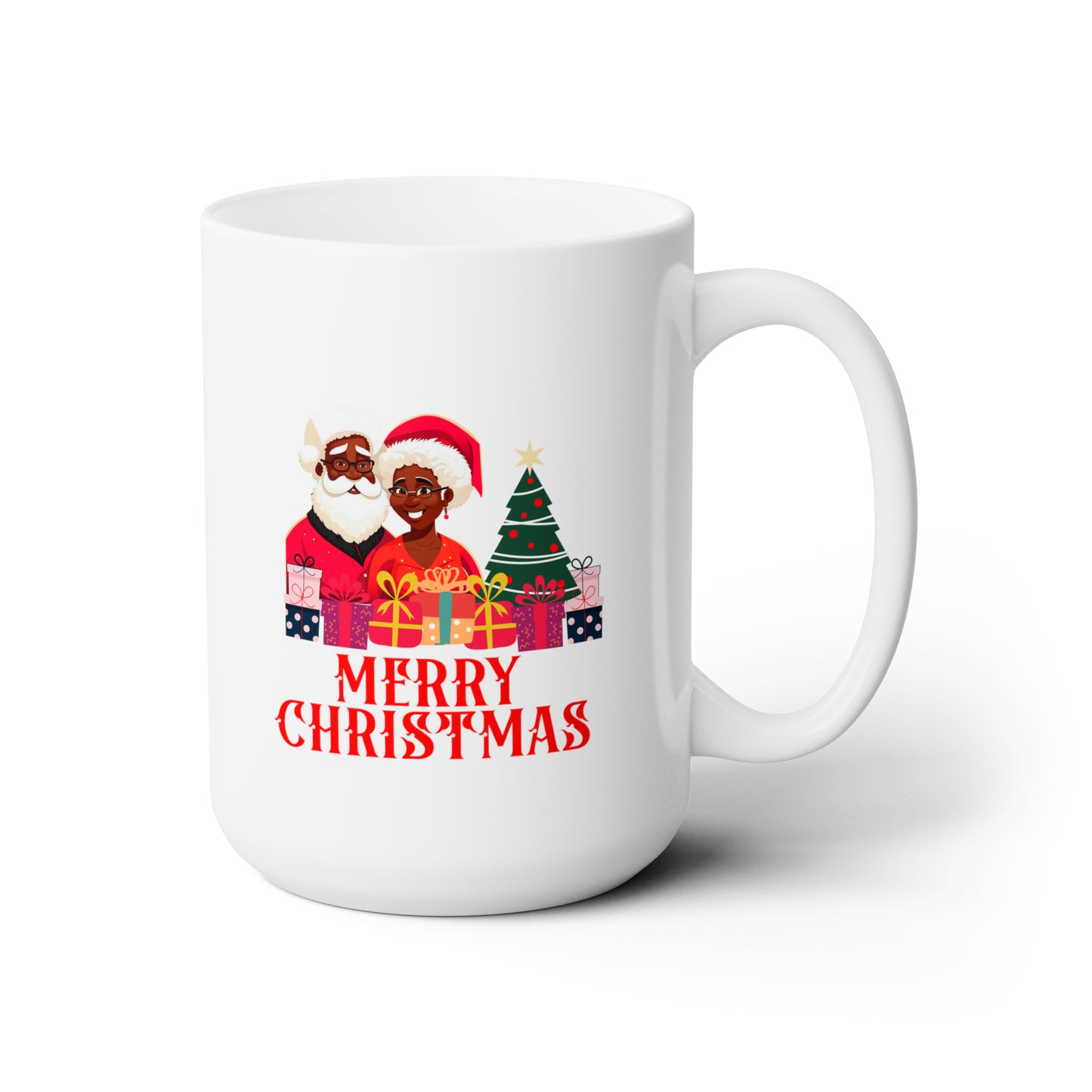 Christmas Morning Black Santa and Mrs. Claus Christmas Mug - Cultural Celebration 15oz Ceramic