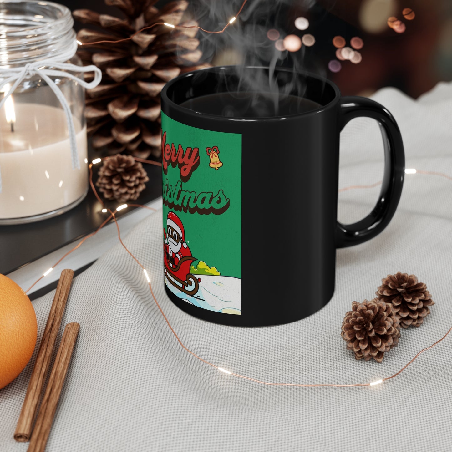 Merry Christmas Sleigh Ride Mug - Vibrant Holiday Cheer 11oz Black