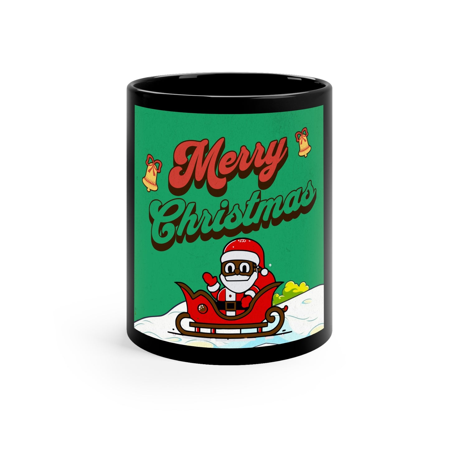 Merry Christmas Sleigh Ride Mug - Vibrant Holiday Cheer 11oz Black
