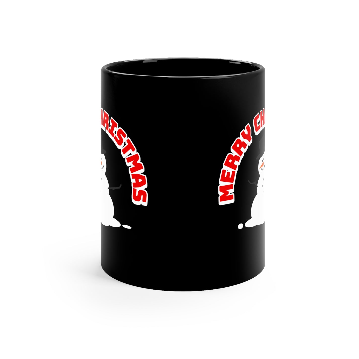 Merry Christmas Snowman - Elegant Black Holiday Mug 11oz
