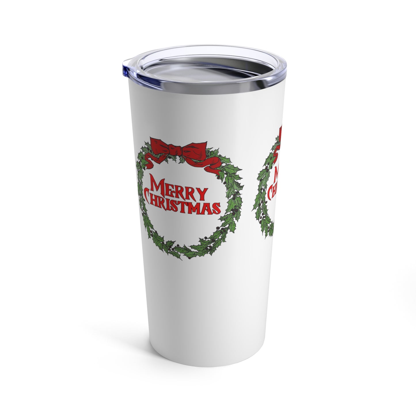 Merry Christmas Wreath Insulated Tumbler - 20oz Holiday Spirit Travel Cup