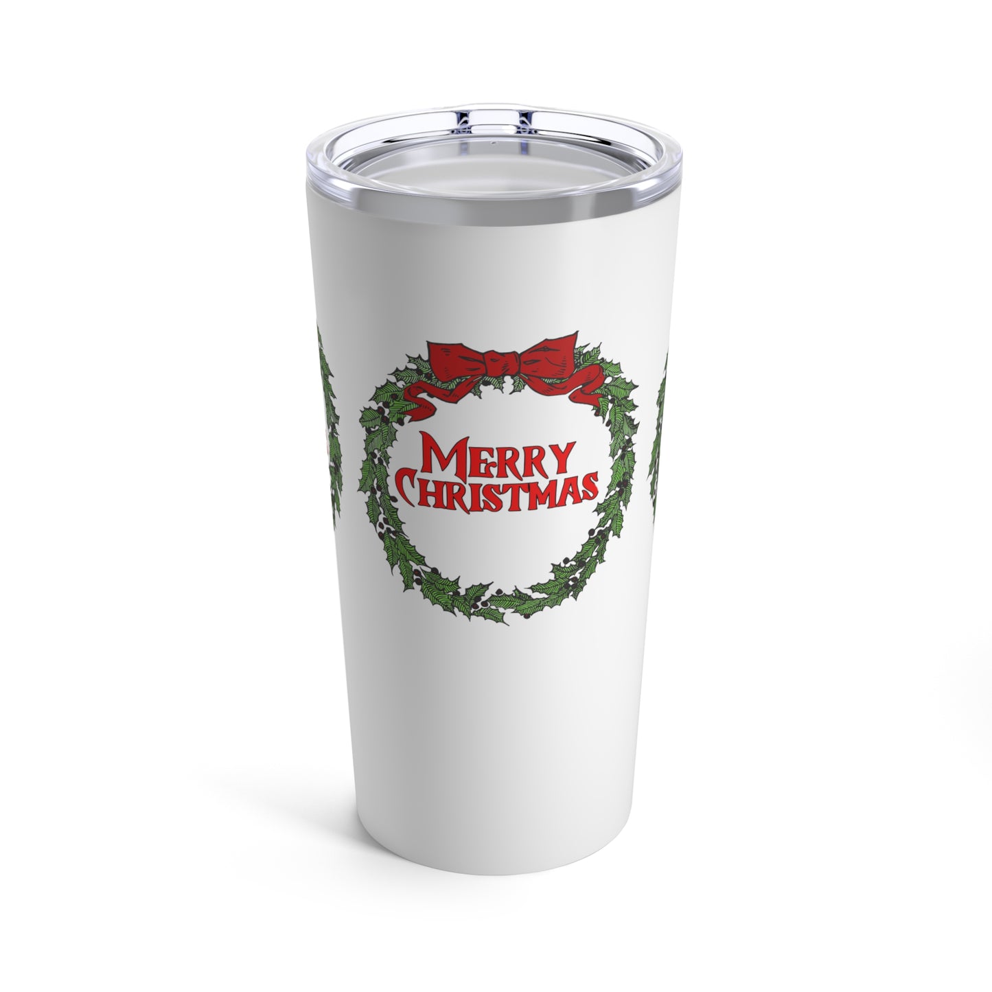 Merry Christmas Wreath Insulated Tumbler - 20oz Holiday Spirit Travel Cup