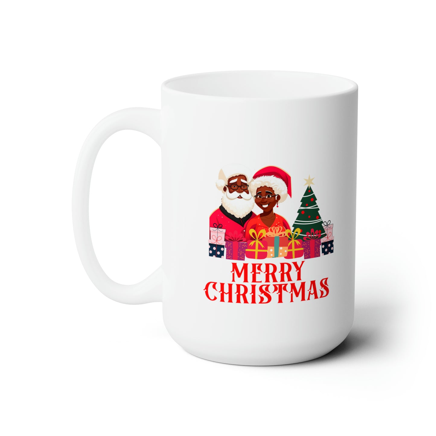 Christmas Morning Black Santa and Mrs. Claus Christmas Mug - Cultural Celebration 15oz Ceramic