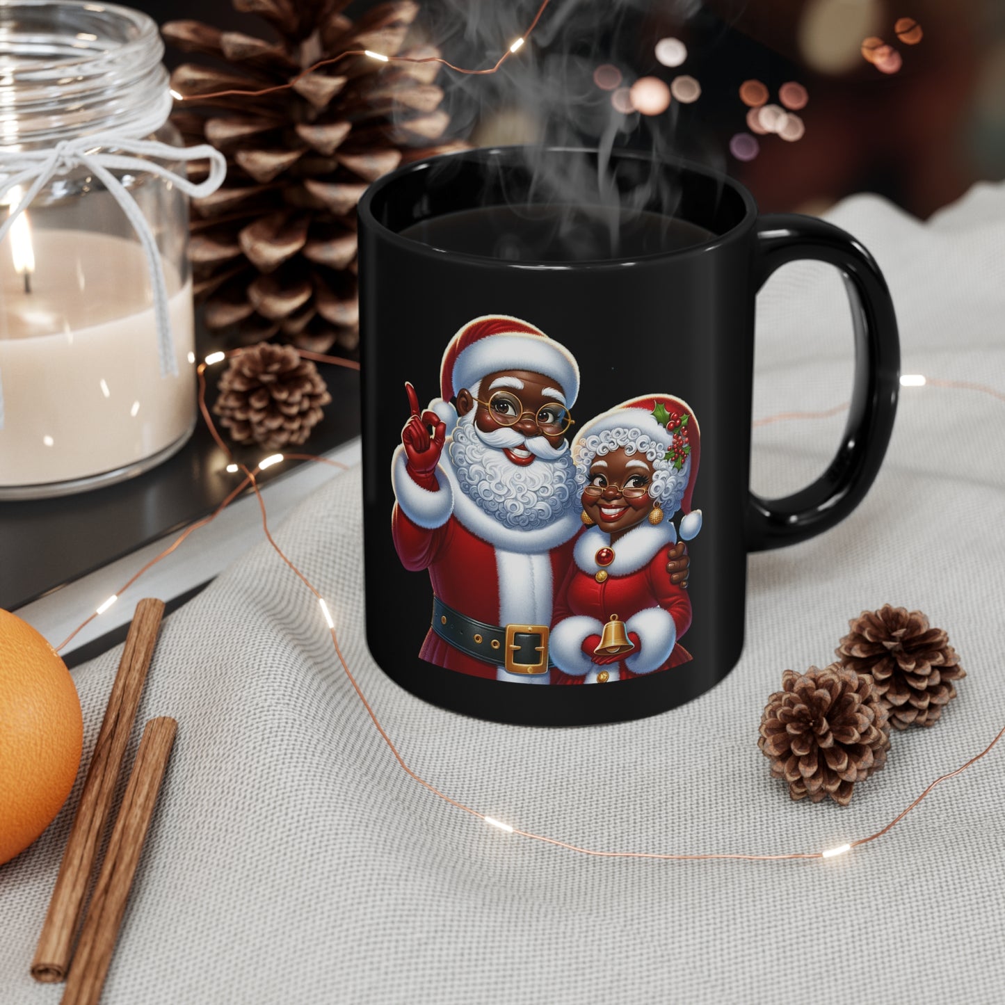 Joyful Black Santa and Mrs. Claus Christmas Mug - Cultural Celebration 11oz Ceramic