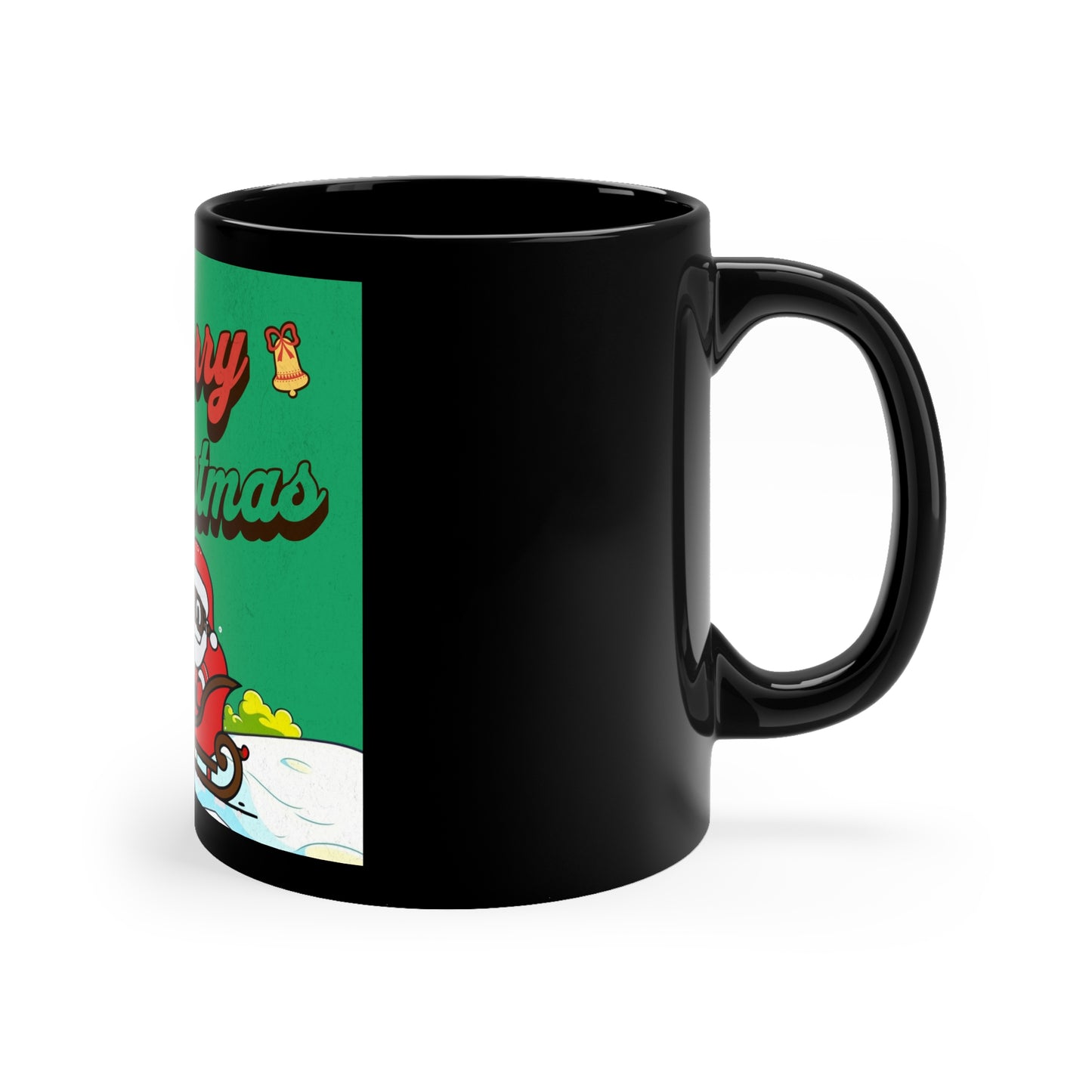 Merry Christmas Sleigh Ride Mug - Vibrant Holiday Cheer 11oz Black