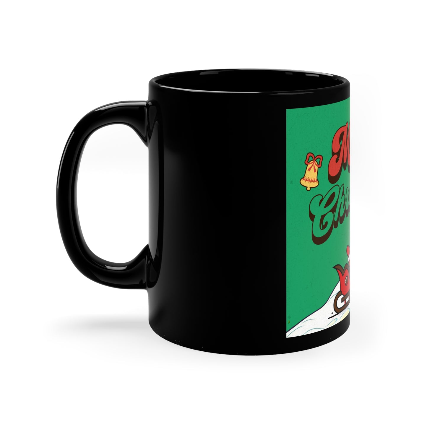 Merry Christmas Sleigh Ride Mug - Vibrant Holiday Cheer 11oz Black