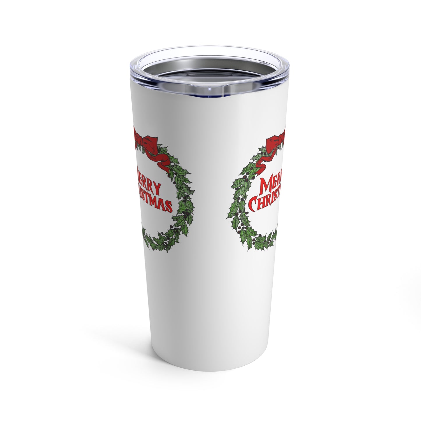 Merry Christmas Wreath Insulated Tumbler - 20oz Holiday Spirit Travel Cup