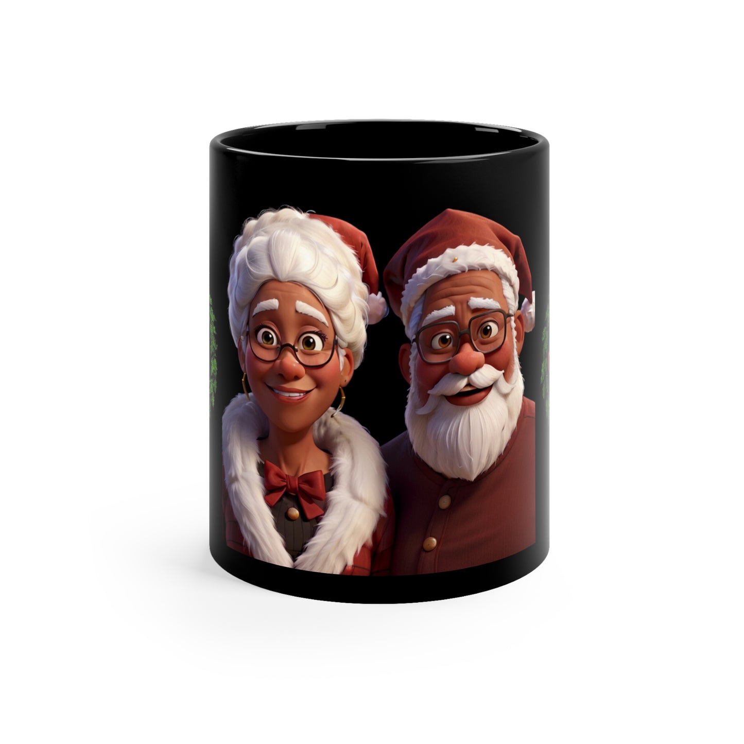 Santa & Mrs. Claus Holiday Cheer Black Mug - Cultural Christmas 11oz