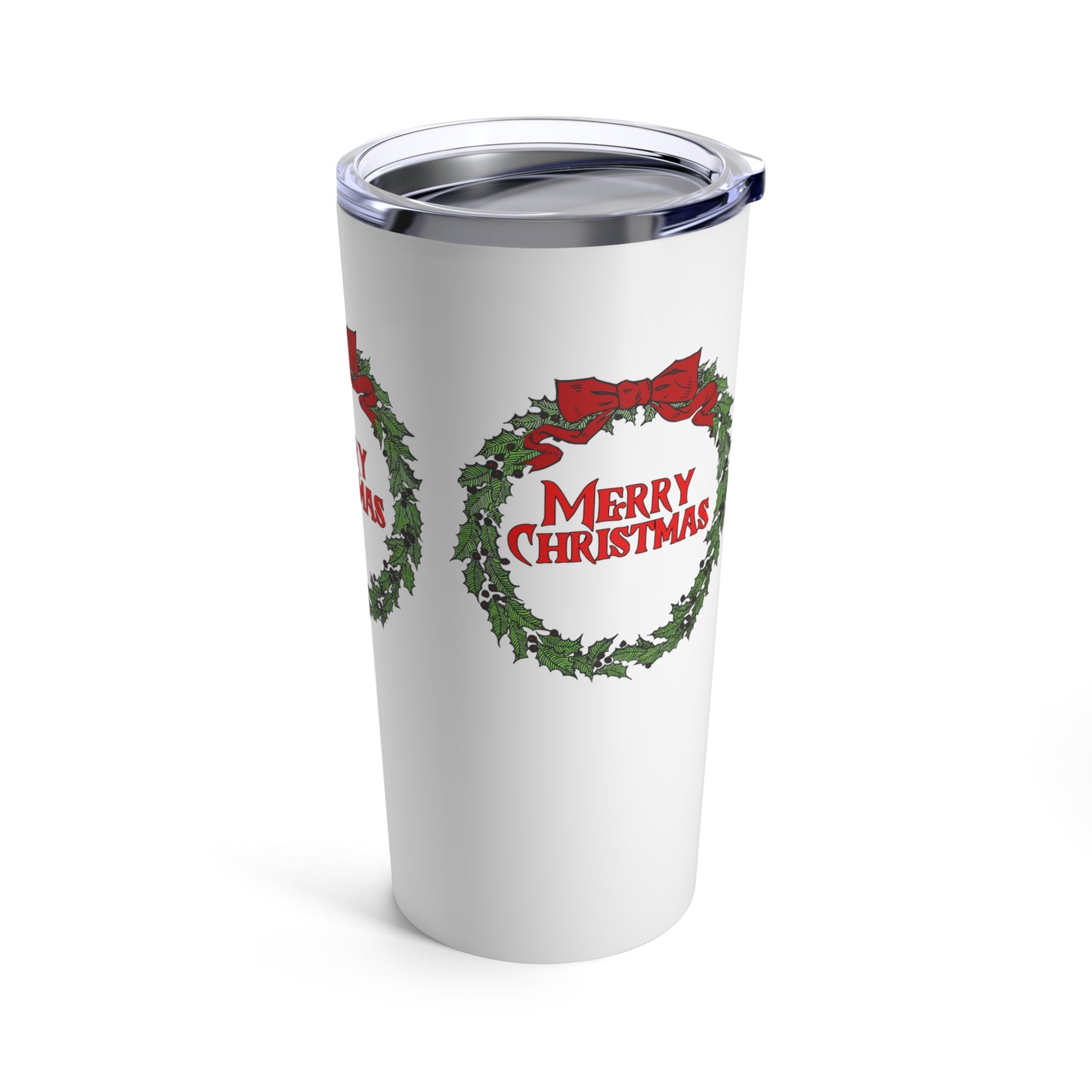 Merry Christmas Wreath Insulated Tumbler - 20oz Holiday Spirit Travel Cup