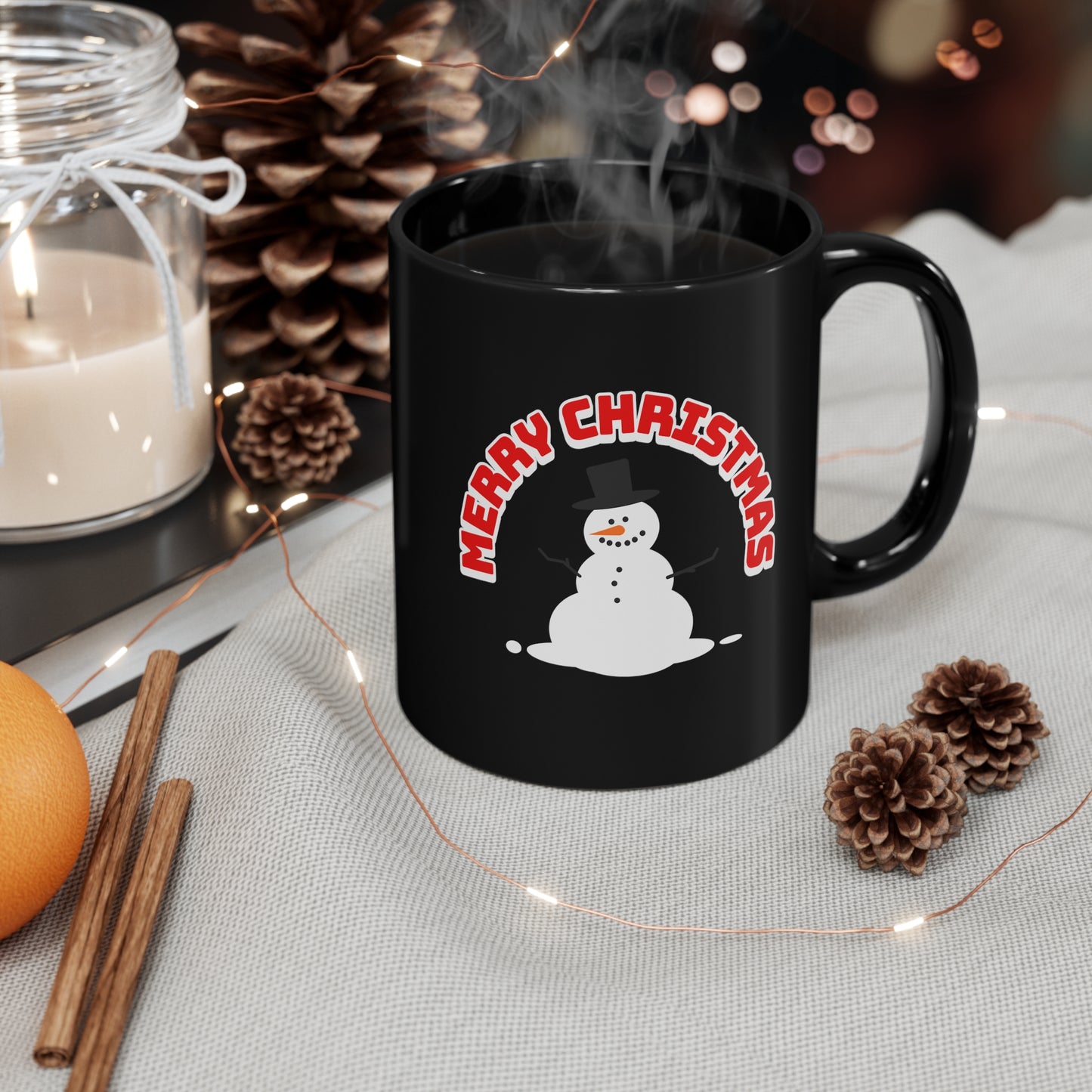 Merry Christmas Snowman - Elegant Black Holiday Mug 11oz