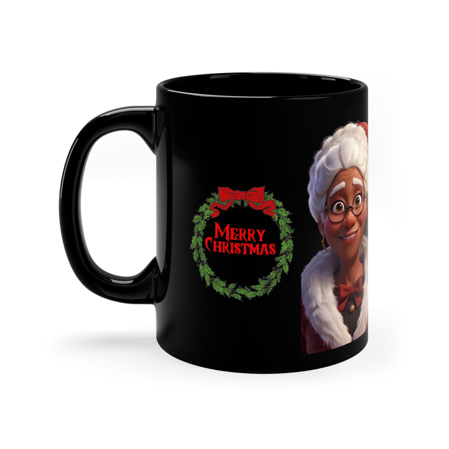 Santa & Mrs. Claus Holiday Cheer Black Mug - Cultural Christmas 11oz