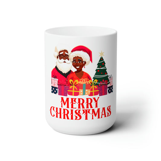 Christmas Morning Black Santa and Mrs. Claus Christmas Mug - Cultural Celebration 15oz Ceramic