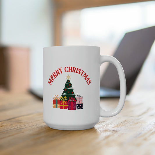 Festive Tree and Presents Merry Christmas Mug - Classic Holiday 15oz Ceramic