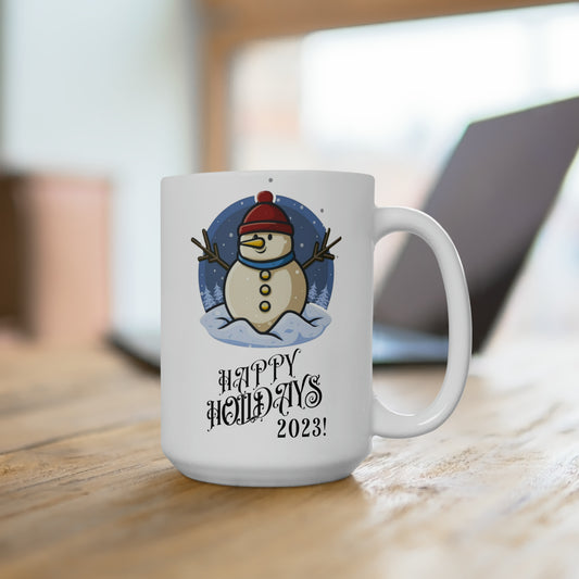 Happy Holidays 2023 Snowman Mug - New Year Joy 15oz Ceramic